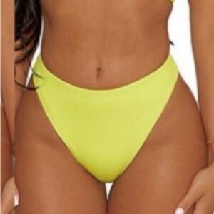 NAKED WARDROBE Neon Pastel Lime Green High Waist Bikini Bottoms Size Small